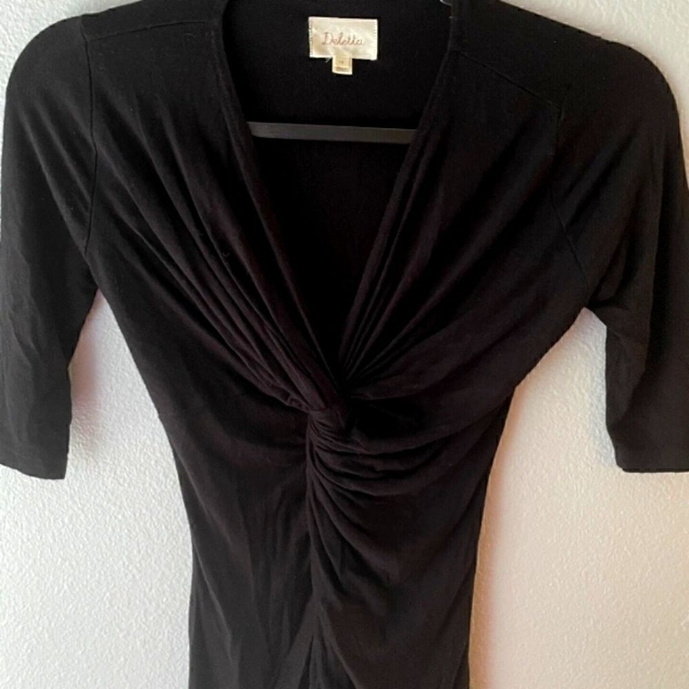 Anthropologie Deletta V Neck Wrap Top with Short Sleeves Sz XSMALL Black - Picture 7 of 11